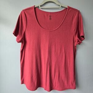 Falls Creek Short Sleeve Round Neck Stretchy Ribbed Pullover Top Womens XL-NWOT